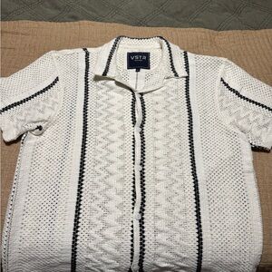 VSTR White Knit Button-Up Shirt